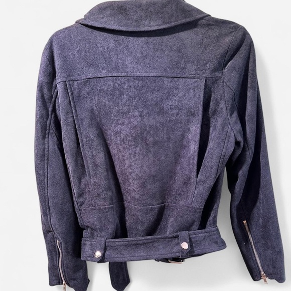 Medium Olivaceous Women’s Moto Jacket Style faux Suede Black Zippers Pockets - Picture 4 of 6